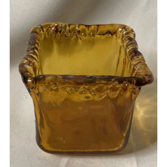 Amber Art Glass Square Cube Votive Candle Holder Spain MCM Retro Style 3” - Picture 3 of 8